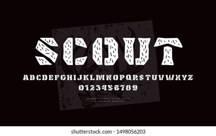 Decorative font in the style of handmade graphics. Letters and numbers for logo and title design. Print on black background