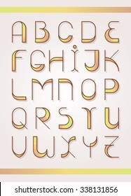 Decorative font with wide elements. Fashion font. Alphabet. One of color versions. red yellow green gradient.