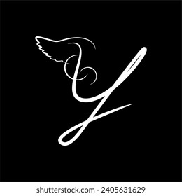 Decorative font with wings. Letters with a wing. Series of letters A-Z. Beautiful letters. The initial design of the Y logo is combined with wings.
