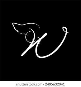 Decorative font with wings. Letters with a wing. Series of letters A-Z. Beautiful letters. The initial design of the W logo is combined with wings.