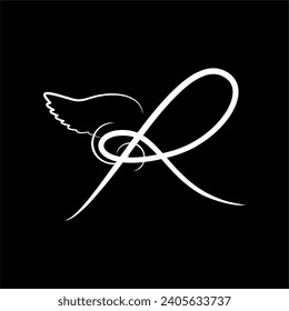 Decorative font with wings. Letters with a wing. Series of letters A-Z. Beautiful letters. The initial design of the R logo is combined with wings.