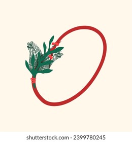 Decorative font with a winter bouquet. Letters with mistletoe. Image for decorating the winter holidays. The initial design of the O logo is combined with plants. Series of letters A-Z.