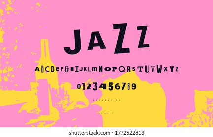 Decorative font in zine style. Letters and numbers for music and cartoon headline design