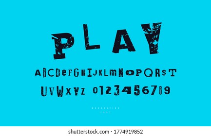 Decorative font in zine style. Letters and numbers with rough texture for music and cartoon headline design