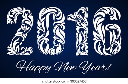 Decorative fonts 2016 decorated with a decorative pattern for Happy New Year celebrations.