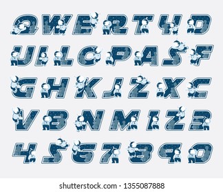 Decorative fonts for designers. Vector images can be used to design children's drawings, posters, banners and more. The letters depict astronauts and space trees.