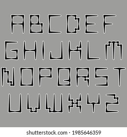 Decorative font.Vector art alphabet on grey background.