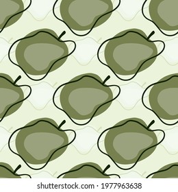 Decorative food seamless pattern with abstract apples silhouettes. Grey background. Creative style. Perfect for fabric design, textile print, wrapping, cover. Vector illustration.