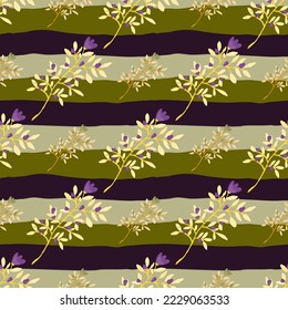 Decorative forest flower endless wallpaper. Hand drawn herbal seamless pattern. Freehand organic background. Design for fabric, textile print, wrapping, cover. Vector illustration.