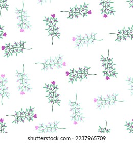 Decorative forest flower endless wallpaper. Hand drawn herbal seamless pattern. Freehand organic background. Design for fabric, textile print, wrapping, cover. Vector illustration.