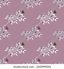 Decorative forest flower endless wallpaper. Hand drawn herbal seamless pattern. Freehand organic background. Design for fabric, textile print, wrapping, cover. Vector illustration.