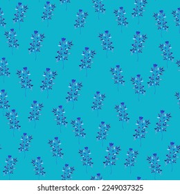 Decorative forest flower endless wallpaper. Hand drawn herbal seamless pattern. Freehand organic background. Design for fabric, textile print, wrapping, cover. Vector illustration.