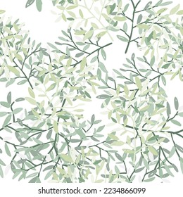 Decorative forest twig endless wallpaper. Hand drawn branches with leaves seamless pattern. Botanical sketch background. Design for fabric, textile print, wrapping, cover. Vector illustration