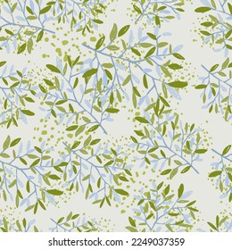 Decorative forest twig endless wallpaper. Hand drawn branches with leaves seamless pattern. Botanical sketch background. Design for fabric, textile print, wrapping, cover. Vector illustration