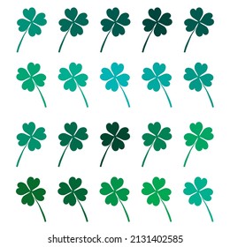 Decorative four leaf clovers, design elements. Can be used for cards, invitations, banners, posters, print design. Floral background. St Patricks day