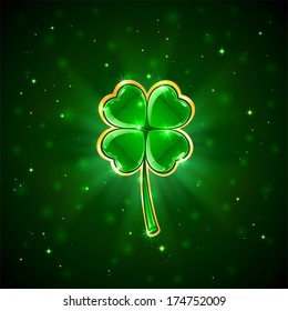 Decorative four-leaf clover on green background, illustration