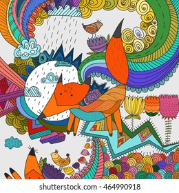 Decorative fox.  Vector illustration.