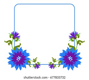Decorative frame with abstract beautiful flowers. Vector clip art.