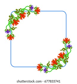 Decorative frame with abstract beautiful flowers. Vector clip art.