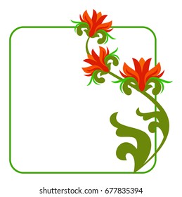 Decorative frame with abstract beautiful flowers. Vector clip art.