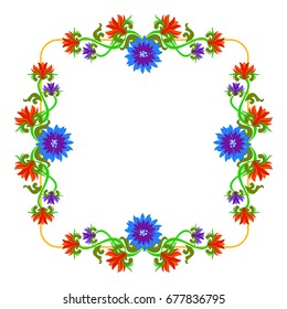 Decorative frame with abstract beautiful flowers. Vector clip art.