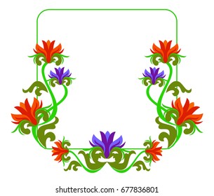 Decorative frame with abstract beautiful flowers. Vector clip art.