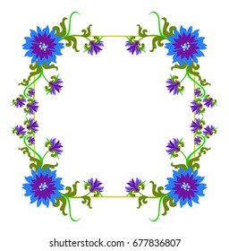 Decorative frame with abstract beautiful flowers. Vector clip art.