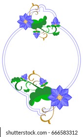 Decorative frame with abstract blue flowers. Vector clip art.