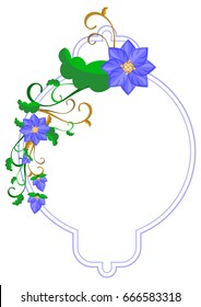 Decorative frame with abstract blue flowers. Vector clip art.