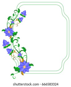 Decorative frame with abstract blue flowers. Vector clip art.