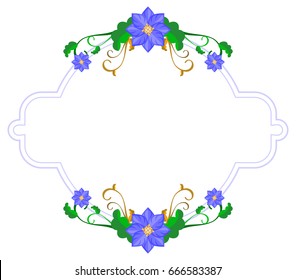 Decorative frame with abstract blue flowers. Vector clip art.