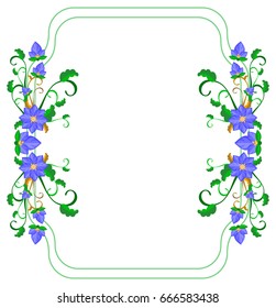 Decorative frame with abstract blue flowers. Vector clip art.