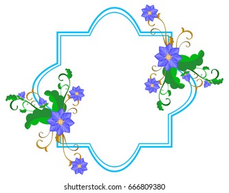 Decorative frame with abstract blue flowers. Vector clip art.