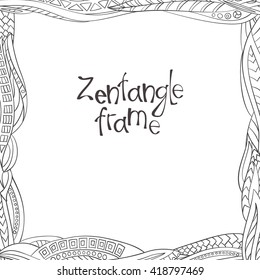 Decorative frame from abstract elements of hand-drawn and painted. 
Style zentangl. Monochrome gamma .