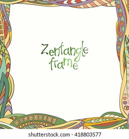 Decorative frame from abstract elements of hand-drawn and painted. 
Style zentangl.
