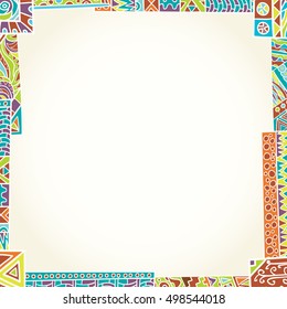 Decorative frame from abstract elements of hand-drawn and painted. Style zentangl.