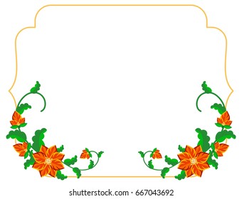 Decorative frame with abstract red flowers. Vector clip art.