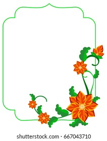 Decorative frame with abstract red flowers. Vector clip art.