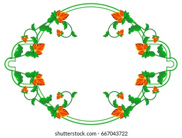 Decorative frame with abstract red flowers. Vector clip art.