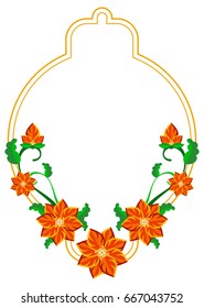 Decorative frame with abstract red flowers. Vector clip art.