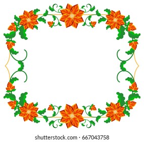 Decorative frame with abstract red flowers. Vector clip art.