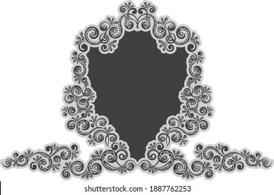 Decorative frame. Abstract vintage floral decoration. Monogram black contour symbol isolated vector Illustration