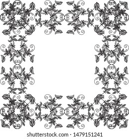 Decorative of frame, for artwork of flower in black and white colors, with space for text. Vector