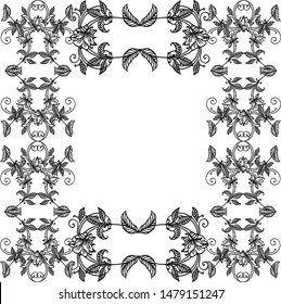 Decorative of frame, for artwork of flower in black and white colors, with space for text. Vector