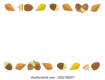 Decorative frame with autumn oak leaves and acorns. Cartoon style illustration of oak leaves and acorns.
