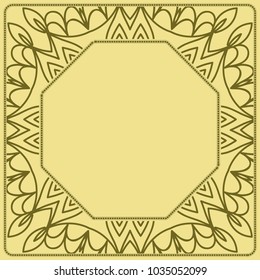 Decorative frame background, geometric ornament with floral decoration, border. Line art, lace, embroidery background. vector illustration