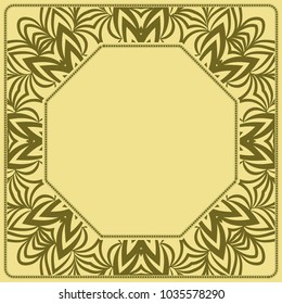 Decorative frame background, geometric ornament with floral decoration, border. Line art, lace, embroidery background. vector illustration
