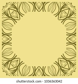 Decorative frame background, geometric ornament with floral decoration, border. Line art, lace, embroidery background. vector illustration