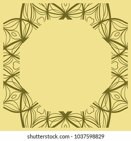Decorative frame background, geometric ornament with floral decoration, border. Line art, lace, embroidery background. vector illustration