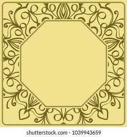 Decorative frame background, geometric ornament with floral decoration, border. Line art, lace, embroidery background. vector illustration